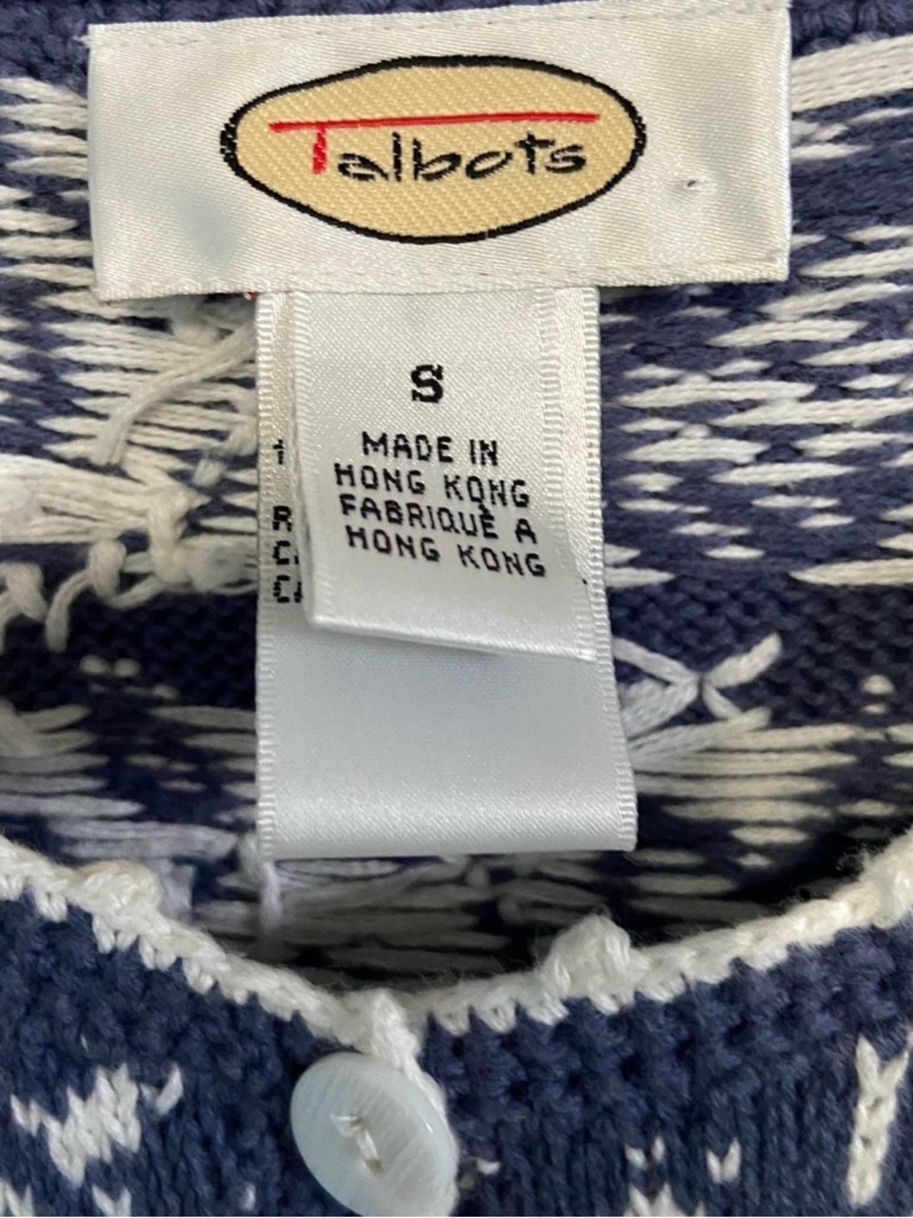 Talbots Blue & White Paisley Knit Button-Front Cardigan - Picture 3 of 5